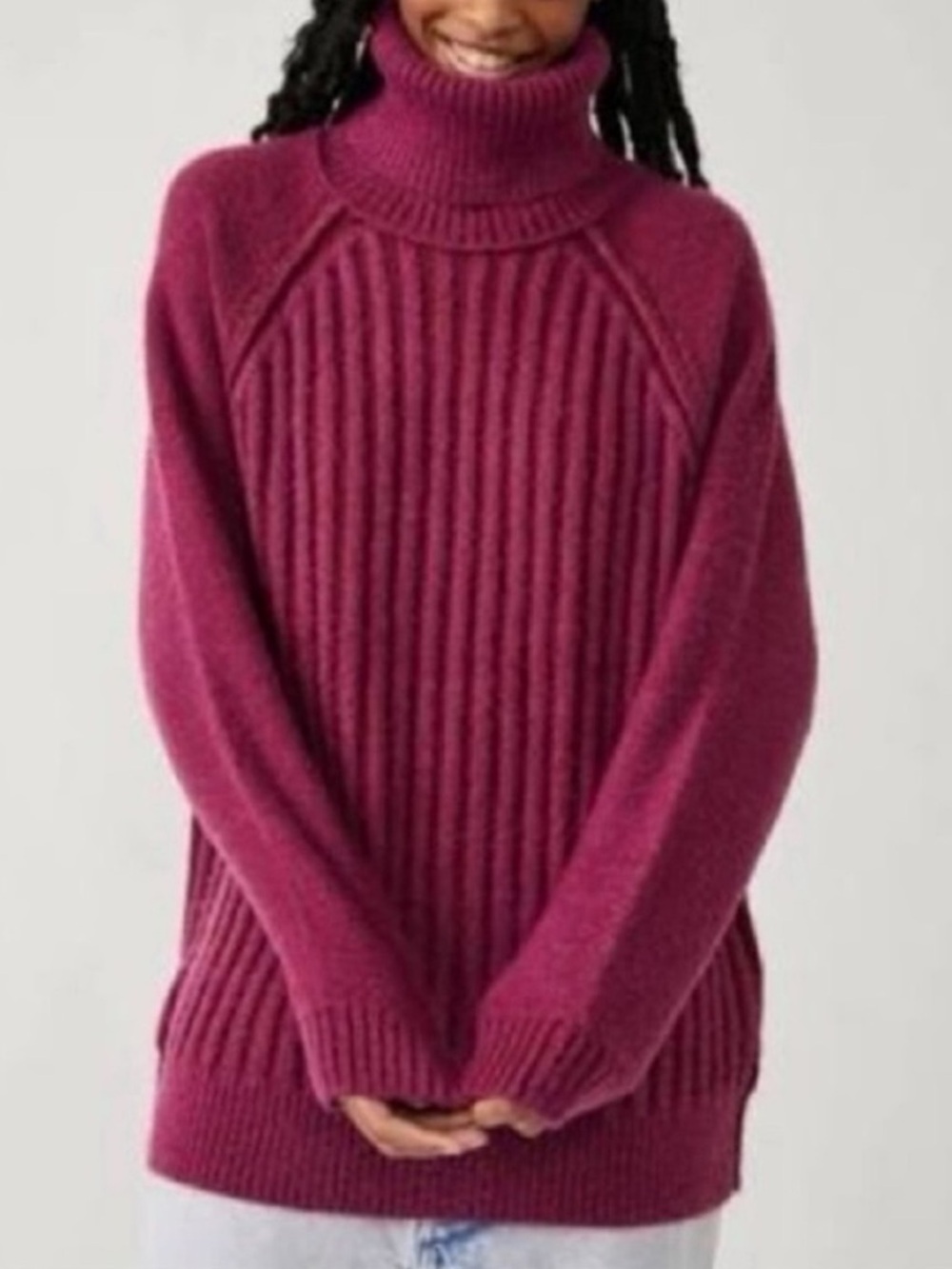 Free People Small Sweater Big City Turtleneck in Mulberry Garnet NWT